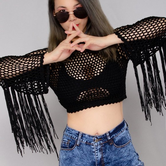 Hot & Delicious Tops - Overnight Rager Fringe Crochet Crop Top